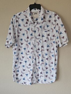 Vans White Short-Sleeve Button-Up Shirt Skeleton Hands And Rainbows XL